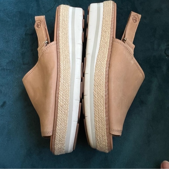 TIMBERLAND EMERSON PEEP TOE RAFFIA ESPADRILLE PLATFORM SANDALS SIZE 9 TAN - Picture 11 of 11